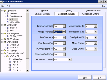 The general statuses tab in the system parameters dialog.